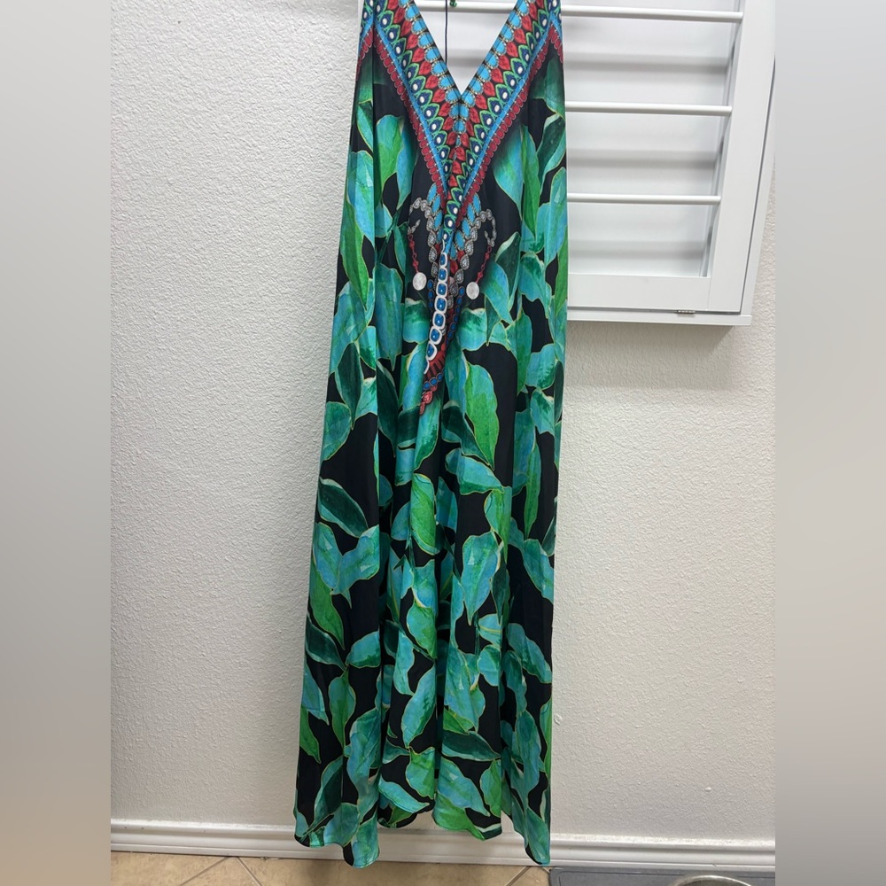 TROPICAL-PRINT MAXI HALTER DRESS - Picture 2 of 6